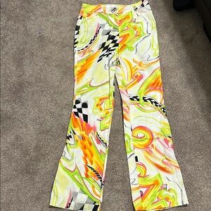Vintage escada neon swirl checkerboard pants
